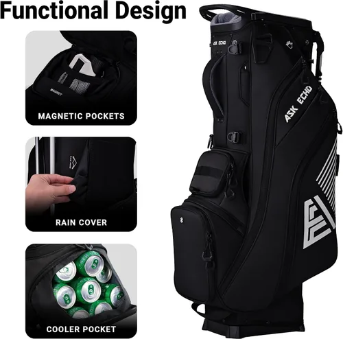 Vista 5 de ASK ECHO Golf ST-14 Bolsa híbrida con divisores de longitud completa de 14 vías y clip de putter rápido