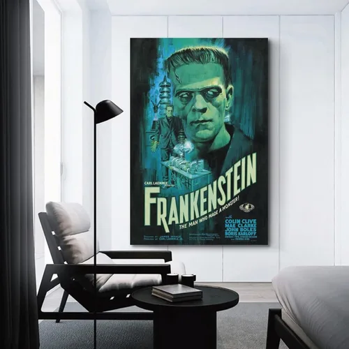 Vista 3 de Frankenstein - Póster de lienzo de película y álbum de música, pintura de pared, estética, decoración de habitación, 08 x 12 pulgadas