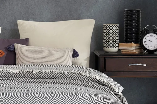 Vista 7 de Manta turca decorativa para cama, 75 x 90 pulgadas, de algodón, color blanco y negro, manta para cama y sofá