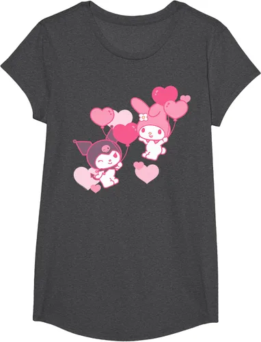 Vista 47 de Camiseta de My Melody y Kuromi con corazones del Día de San Valentín Negro