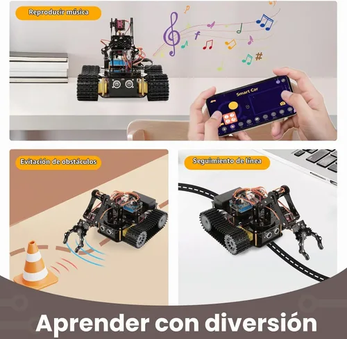 Vista 6 de Robótica para niños de 12 a 16 años, brazo robot inteligente ACEBOTT con 5DOF + auto tanque, kit de codificación de juguetes STEM compatible