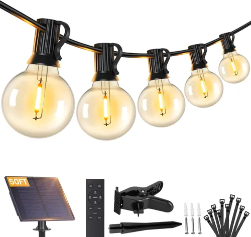 Vista 19 de Brightever Luces de Cadena Solares de 25 Pies para Exteriores Impermeables, Luces Solares G40 con Control Remoto y 10+1 Bombillas Globo LED