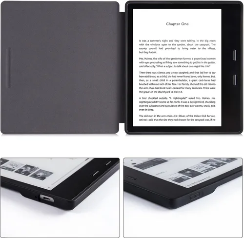 Vista 5 de Funda para Kindle Oasis de 7" de 10ª/9ª generación, color verde pino Cubierta de cuero PU, con apagado automático/activación, carcasa trasera