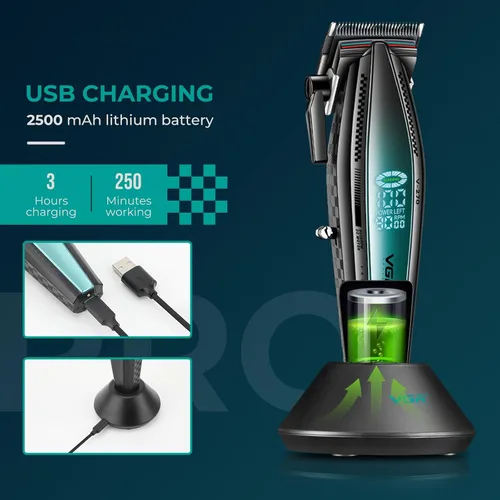 Vista 4 de VGR 270 cortapelos para hombres profesionales, de bajo ruido, inalámbrica, de alta velocidad, 9000 RPM, cuchilla de cerámica de decoloración fresca