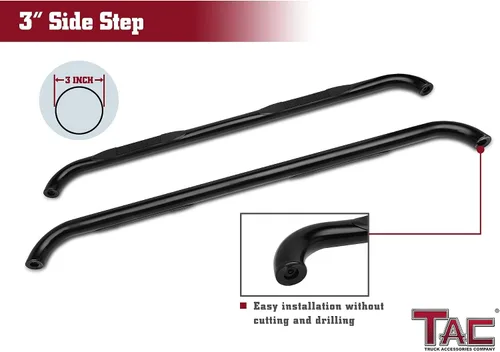 Vista 4 de TAC Barras laterales para camioneta Ford F250 / F350 / F450 / F550 / F550 Super Duty Crew Cab Pickup Truck de 3 pulgadas con rieles de paso negros