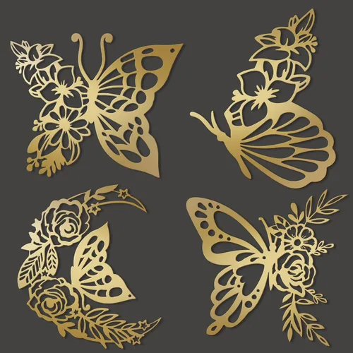 Vista 8 de LOYIM 4 piezas de decoración de pared de mariposa de metal, decoración de pared de hojas de metal, fases lunares, floral, bohemio, para colgar