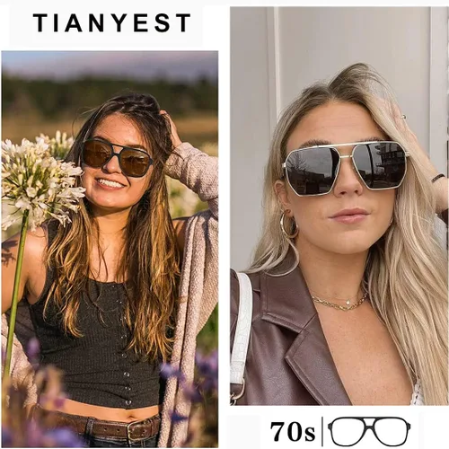 Vista 3 de Gafas de sol clásicas estilo aviador vintage para mujeres y hombres, montura grande, gafas de sol retro de los años 70