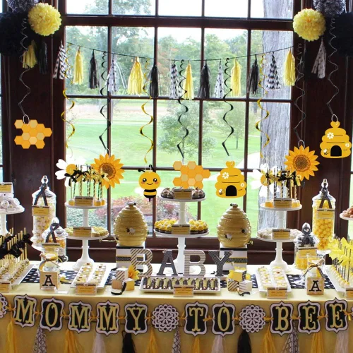 Vista 6 de 20 decoraciones de remolinos colgantes de abejorros, remolinos colgantes para fiesta de abejas, serpentinas de techo, suministros de fiesta temática