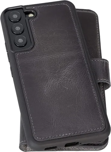 Vista 8 de Bayelon Funda compatible con Galaxy S22, cartera de cuero de grano completo para teléfono, funda desmontable con soporte, funda magnética abatible