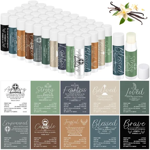 Vista 12 de Paquete de 50 regalos religiosos cristianos a granel para mujeres y hombres, bálsamos labiales religiosos, recuerdos de fiesta de la iglesia