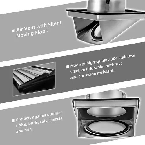 Vista 2 de FRESH SPEED - Salida de ventilación de pared externa de 4 pulgadas con solapa acolchada antirretorno