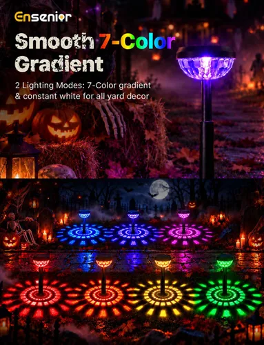 Vista 2 de Ensenior - Luces solares que cambian de color para exteriores, paquete de 6 Blanco frío