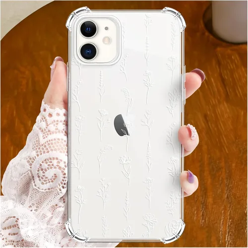 Vista 12 de Funda de cristal para iPhone 11 Pro (2019) de 5.8 pulgadas, bonita funda protectora transparente, diseño floral de encaje blanco [no amarillento]