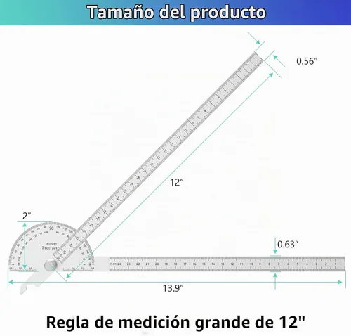 Vista 4 de ForoGore Transportador de acero inoxidable de 180 grados, regla de dos brazos, transportador de ángulo ajustable, regla de carpintería, herramienta