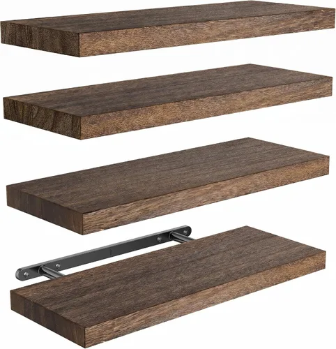 Vista 11 de AMADA HOMEFURNISHING Estantes flotantes, estantes de pared de madera de paulownia para baño/sala de estar/dormitorio/cocina/oficina en casa, estante
