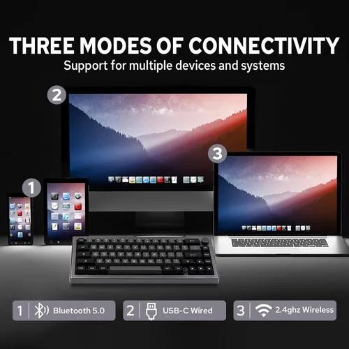 Vista 3 de EPOMAKER EK68 Teclado inalámbrico 65% para juegos con perilla de metal, teclado mecánico con junta intercambiable en caliente, Bluetooth