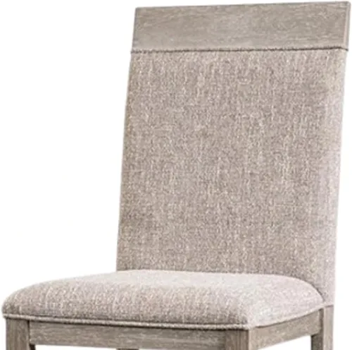 Vista 4 de Benzara Gris Silla de comedor lateral gris asiento acolchado de tela de madera maciza