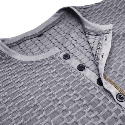Vista 5 de Blusas con botones para Hombre sólido Cuello en V Camisa tipo túnica Mangas Camisetas Deportivas ajustadas