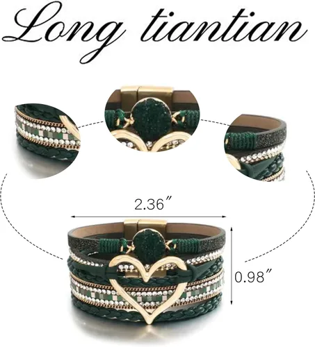 Vista 5 de Long tiantian Leather Heart Wrap Bracelets for Women Stocking Stuffers Handmade Stackable Boho Cuff Bangles Bracelet Trendy Birthday Christmas Gifts
