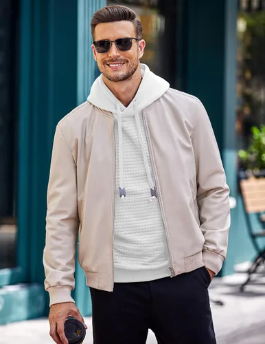 Vista 3 de COOFANDY Sudadera con capucha para hombre, de manga larga, a la moda, para gimnasio, atlética, a cuadros, jacquard, con bolsillo