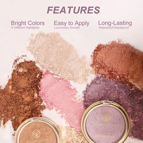 Vista 2 de YOUNG VISION Polvo Compacto Iluminador, Polvo de Contorno de Brillo Natural Horneado y Resaltador Facial, Libre de Crueldad, Maquillaje de Resaltado