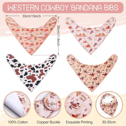 Vista 2 de VitalCozy - Babero tipo bandana para bebé de vaquero occidental, 4
