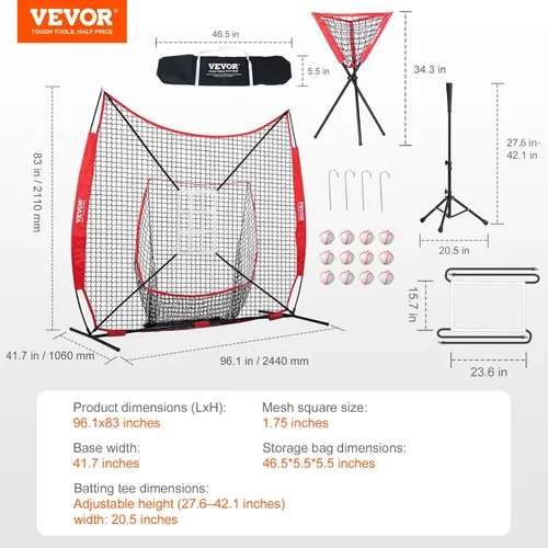 Vista 8 de VEVOR - Red de práctica de sóftbol, red portátil de entrenamiento de béisbol para batear, batear, atrapar, lanzar, equipo de respaldo con marco