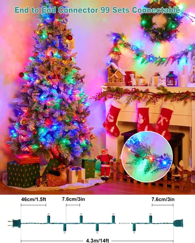 Vista 6 de Mini cadena de luces LED de Navidad, 14 pies, 50 luces LED F5, multicolor, luces de árbol de Navidad conectables para corona, guirnalda, fiesta