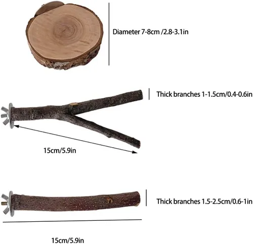 Vista 2 de 8 piezas de madera natural para pájaros, perca de madera, soporte de tenedor, juguetes de múltiples ramas, soporte de plataforma para periquitos