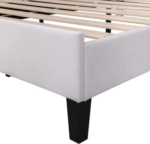Vista 7 de Cama de plataforma tapizada de tamaño matrimonial con cabecera de terciopelo, no necesita somier, color beige