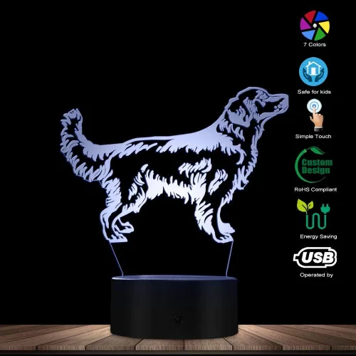 Vista 5 de The Geeky Days 3D Golden Retriever Perro LED Luz de Noche Lámpara de Escritorio para Mascotas Iluminación Decorativa Cachorro Luz Soñoliento Perro
