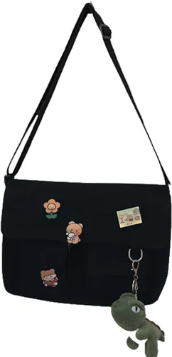 Vista 4 de Bolso bandolera de lona con pines Kawaii y colgante