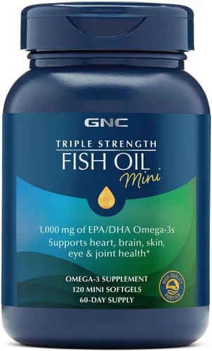 Vista 8 de GNC Suplemento de aceite de pescado de triple fuerza, mini Omega 3, 1000 mg de EPA y DHA, apoya la salud del corazón, el cerebro, la piel, los ojos