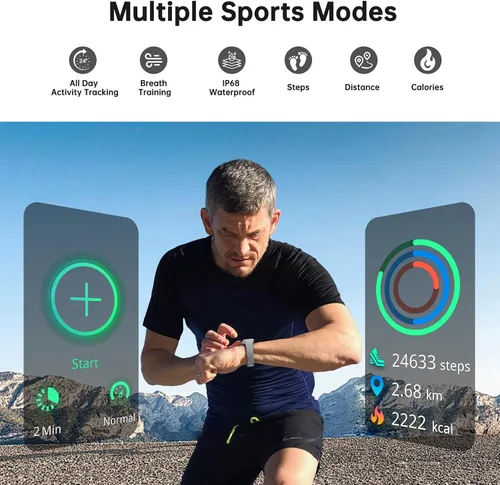 Vista 4 de Sunorshop - Reloj inteligente de salud y fitness, reloj inteligente con monitor de frecuencia cardíaca y oxígeno en sangre 24/7, monitor de sueño