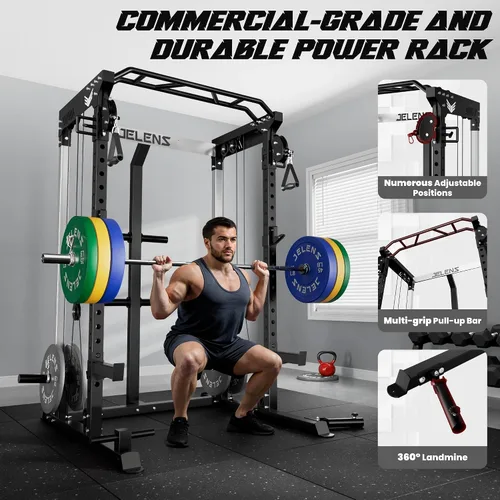 Vista 7 de C21 Power Cage 2000LBS Multi-Function Power Rack with Independent Dual Pulley System, All-in-One Squat Rack for Cable Crossover, Home Gym Workout