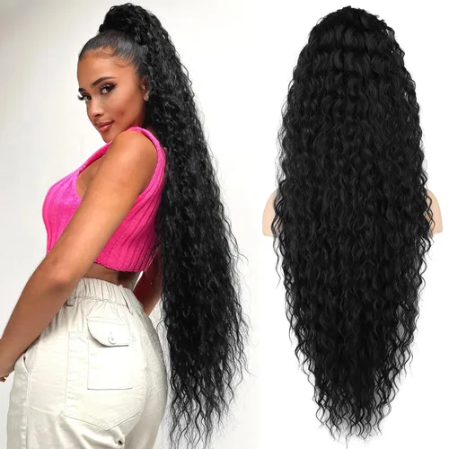 Vista 10 de SEIKEA Extensión de cola de caballo, cola de caballo falsa de 22" larga, ligera, rizada natural completa con cordón, extensión de cabello