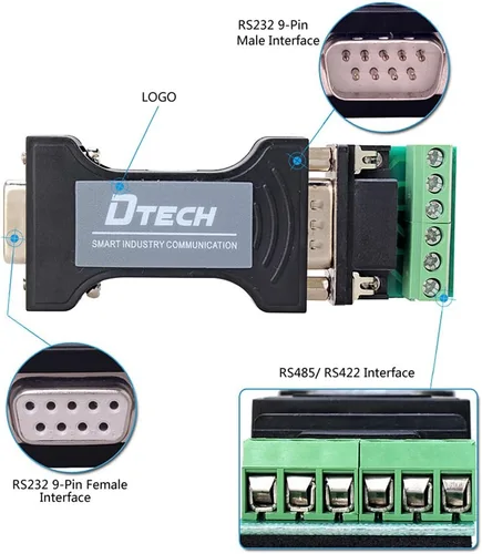 Vista 5 de DTECH Adaptador convertidor de datos de comunicación serie RS232 a RS485 / RS422 tamaño mini