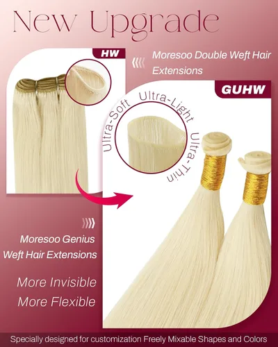 Vista 15 de Moresoo Extensiones de cabello humano real para coser, color negro natural