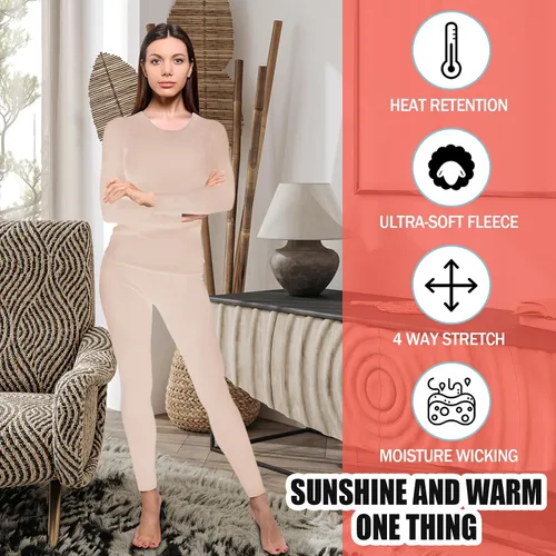 Vista 5 de Patelai Conjunto de 5 conjuntos de ropa interior térmica para mujer, con forro polar, pantalones largos para invierno, capa base cálida en la parte
