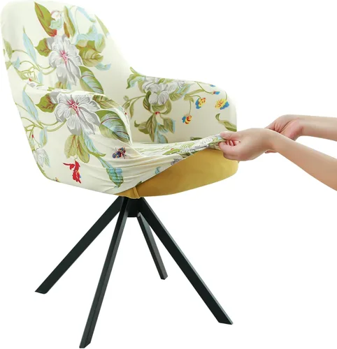 Vista 10 de Iauddy Funda de Silla Giratoria de Acento para Comedor para Oficina, Funda Elástica para Silla de Escritorio de Oficina de Respaldo Medio Protector