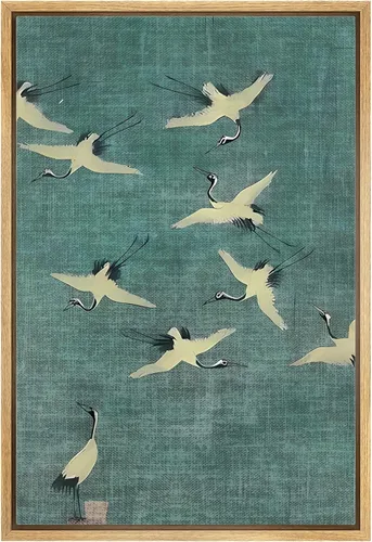 Vista 42 de NWT Impresión en lienzo enmarcado para pared, acuarela, grullas, pájaros volando, naturaleza salvaje, ilustraciones de arte moderno decorativo