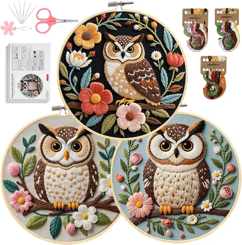 Vista 7 de Santune Paquete de 4 kits de bordado para principiantes, kits de punto de cruz y punto de aguja para adultos, juegos de punto con patrón de abeja