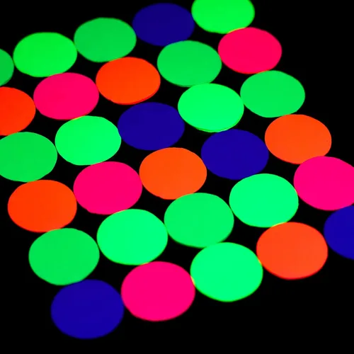 Vista 2 de 10000 piezas de confeti redondo de neón UV, 5 colores, confeti de tejido fluorescente de neón, punto de luz negra, confeti de fiesta brillante
