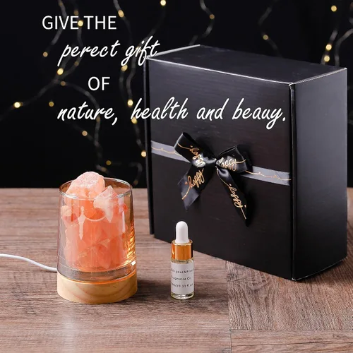 Vista 3 de Difusor de aceite esencial de piedra de sal del Himalaya, juego de regalo de aceite esencial de lavanda, difusor de aromaterapia natural