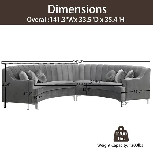 Vista 21 de Legend Vansen L - Sofá de terciopelo semicírculo de 141.34 pulgadas, sofá modular curvado de gran tamaño para sala de estar, oficina, apartamento