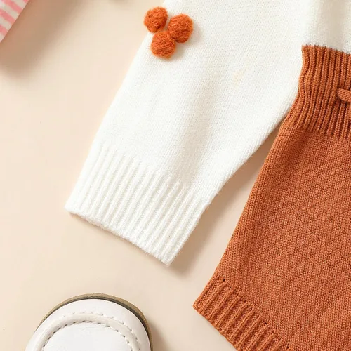 Vista 8 de Mameluco de punto para bebé niña, suéter de manga larga, bordado floral, de una pieza, ropa cálida para otoño e invierno