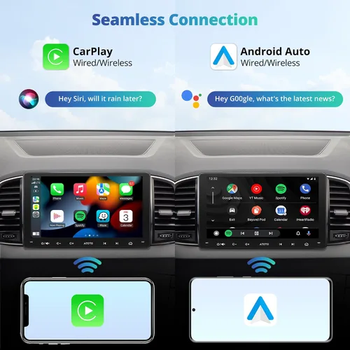 Vista 5 de Radio de coche Android de 9 pulgadas, doble DIN, inalámbrico CarPlay y Android Auto, estéreo de coche AI con Wi-Fi/Bluetooth/USB, seguimiento