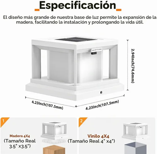 Vista 6 de Luces solares para punta de poste con llama parpadeante al aire libre, luz solar impermeable alimentada por energía solar para poste de cubierta