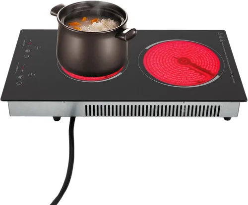 Vista 13 de Cocina de cerámica, 20 x 12 pulgadas, 2 quemadores integrados, estufa eléctrica con control táctil, temporizador de bloqueo infantil, estufa