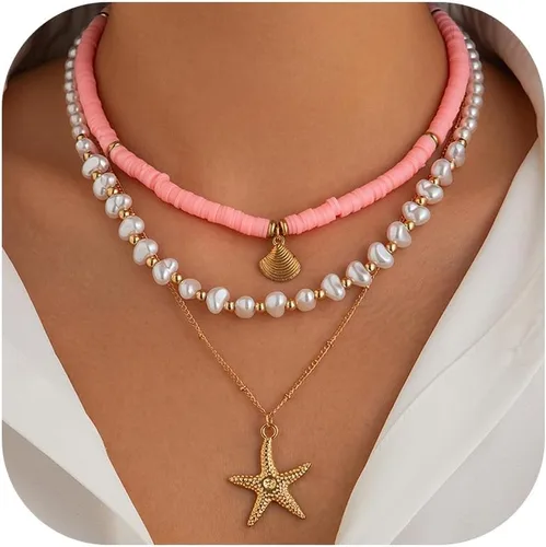 Vista 27 de Collar de concha marina de Your Always Charm para mujer, collar de concha ajustable con capas de encanto de concha marina para mujer, atuendos de A